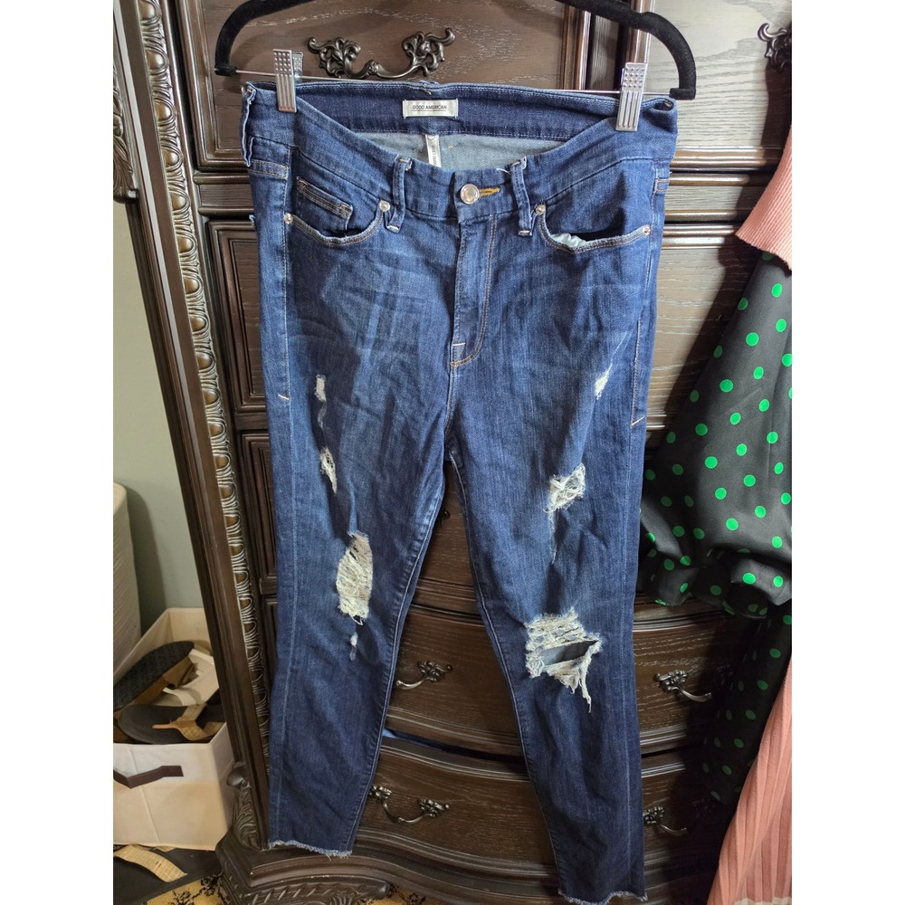 Good American Good Legs Distressed Skinny Jeans Blue 6/28 GAGLRE899
